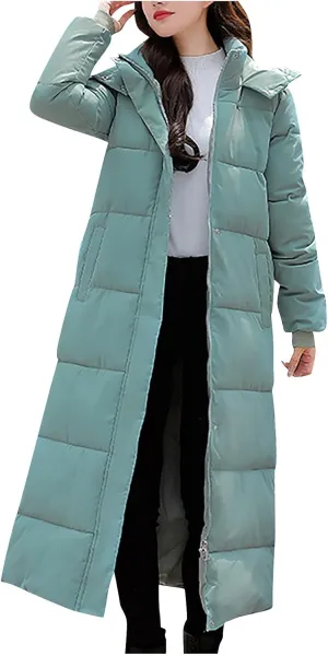 tuduoms Women's Thickened Long Down Jacket, Winter Warm Maxi Puffer Coat for Women, Full-Zip Waterproof Hooded Quilted Parka