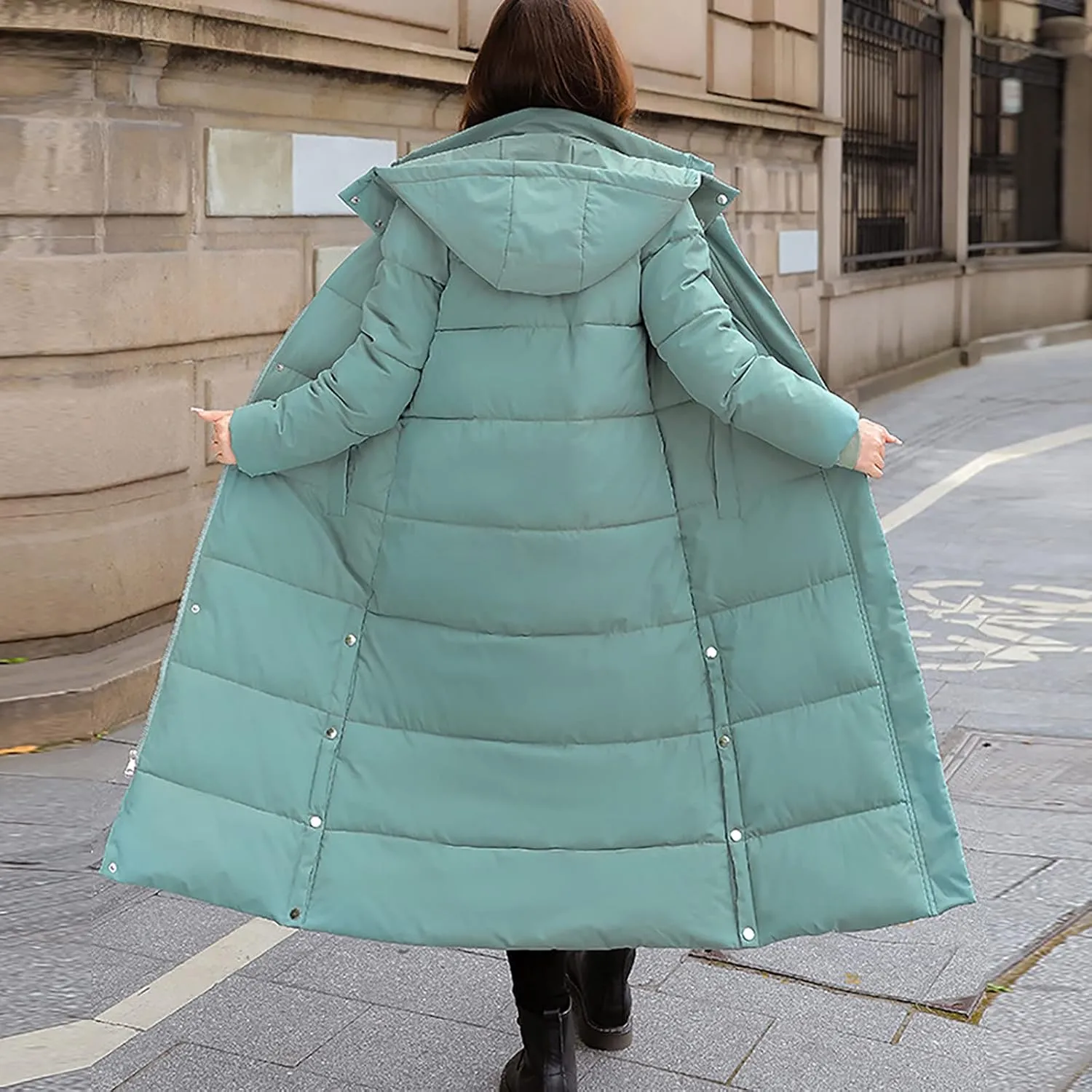 tuduoms Women's Thickened Long Down Jacket, Winter Warm Maxi Puffer Coat for Women, Full-Zip Waterproof Hooded Quilted Parka