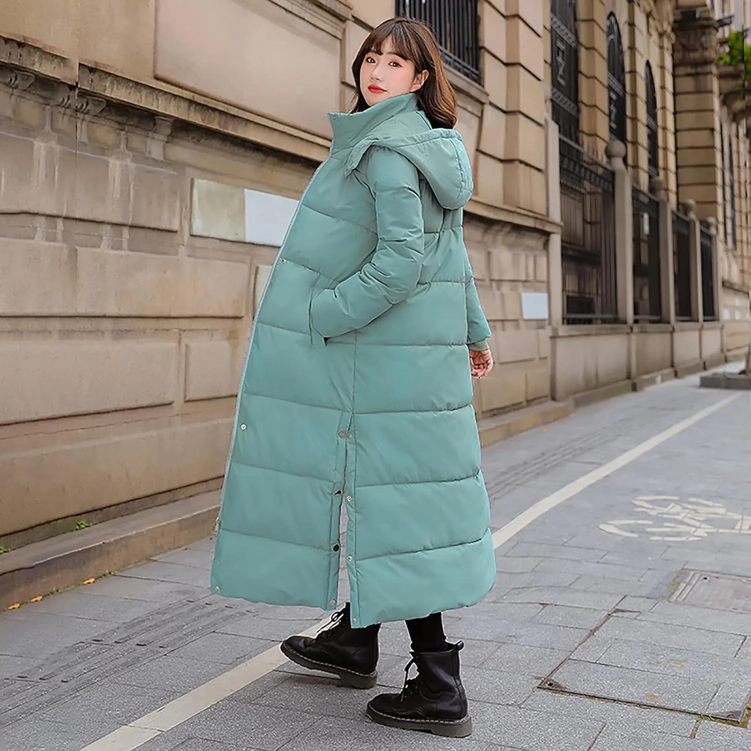 tuduoms Women's Thickened Long Down Jacket, Winter Warm Maxi Puffer Coat for Women, Full-Zip Waterproof Hooded Quilted Parka