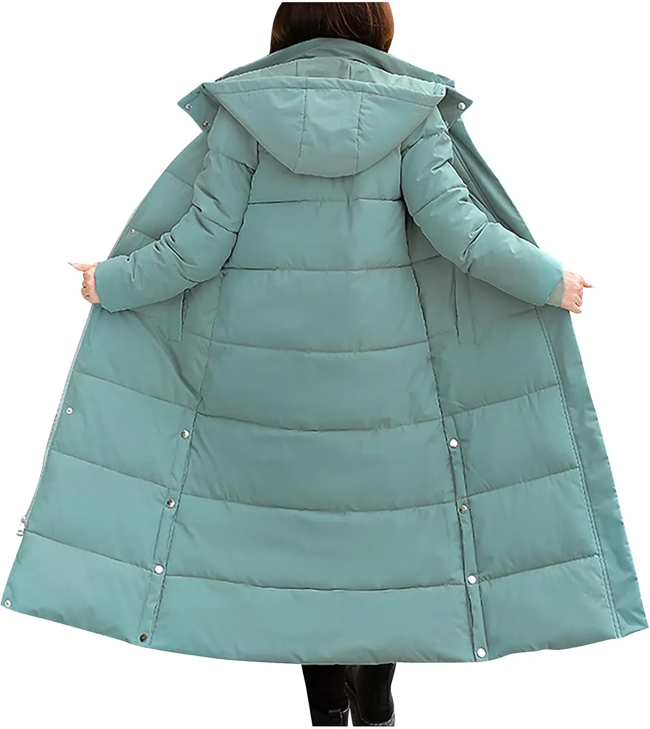 tuduoms Women's Thickened Long Down Jacket, Winter Warm Maxi Puffer Coat for Women, Full-Zip Waterproof Hooded Quilted Parka