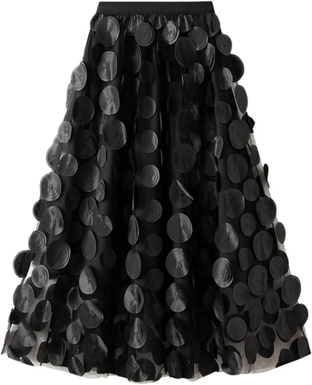 Tulle Skirt Women 3D Polka Dot Elastic Waist Mesh A-Line Midi Skirts Solid Color Fairy Party Clubwear Pleated Skirt