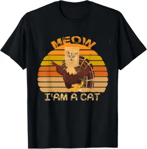 Turkey Paper Bag Meow Funny Thanksgiving Cat Men Women Kids T-Shirt