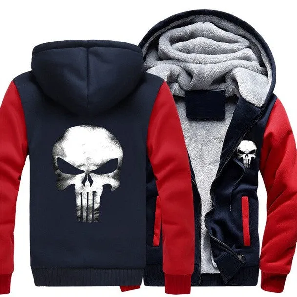 USA size Punisher Skull Cosplay Coat Zipper Hoodie Winter Fleece Unisex Thicken Jacket Sweatshirts