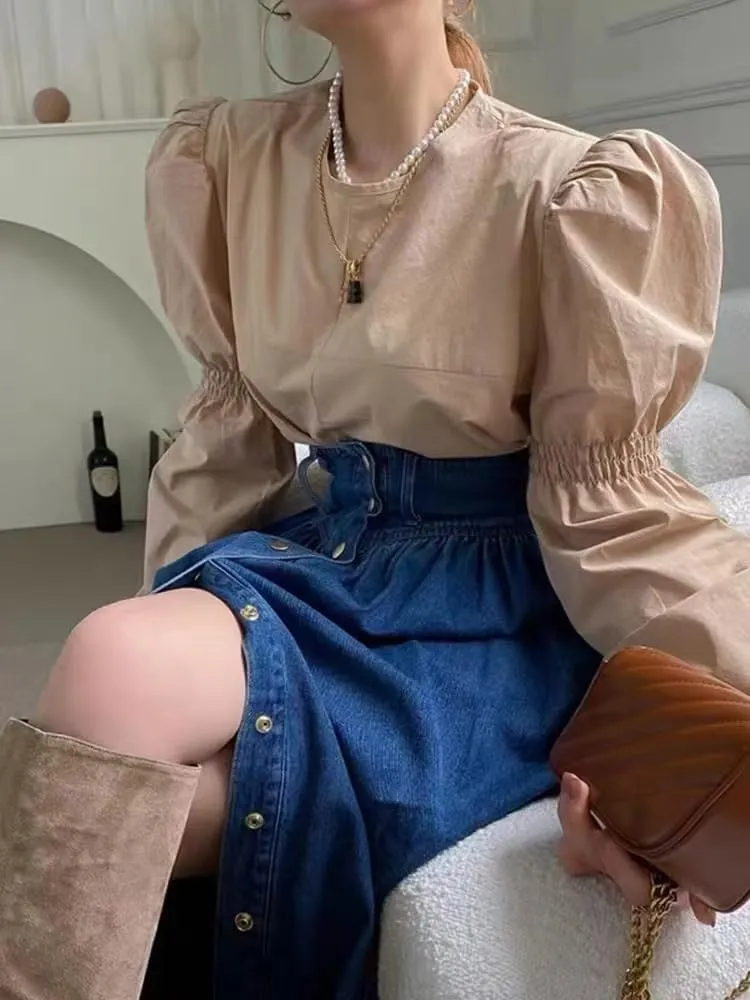 utcoco Women's High Waist Long Denim Skirt Button Down Swing A-Line Jean Maxi Skirt with Pockets