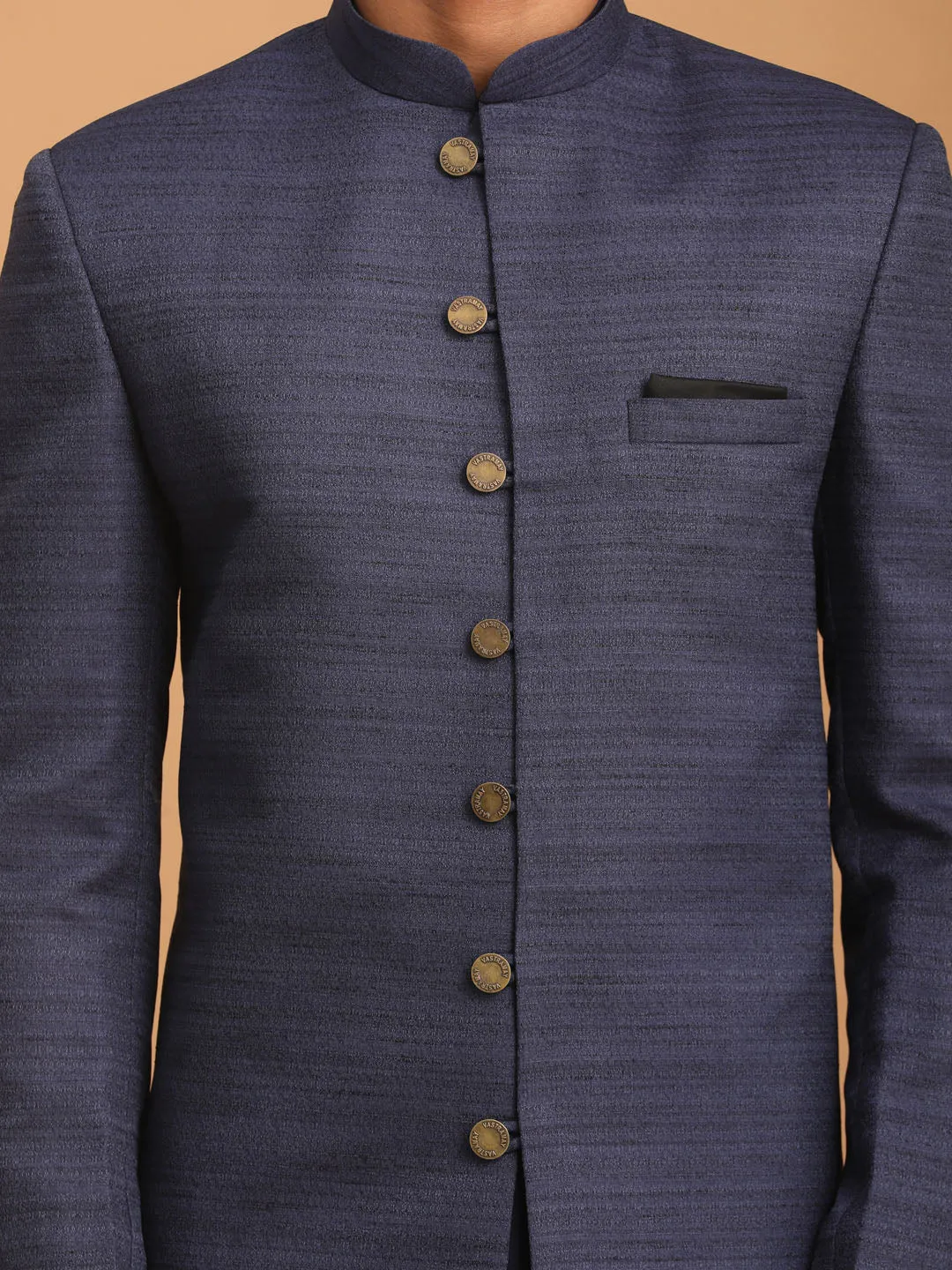 VASTRAMAY Navy Blue Sherwani Set