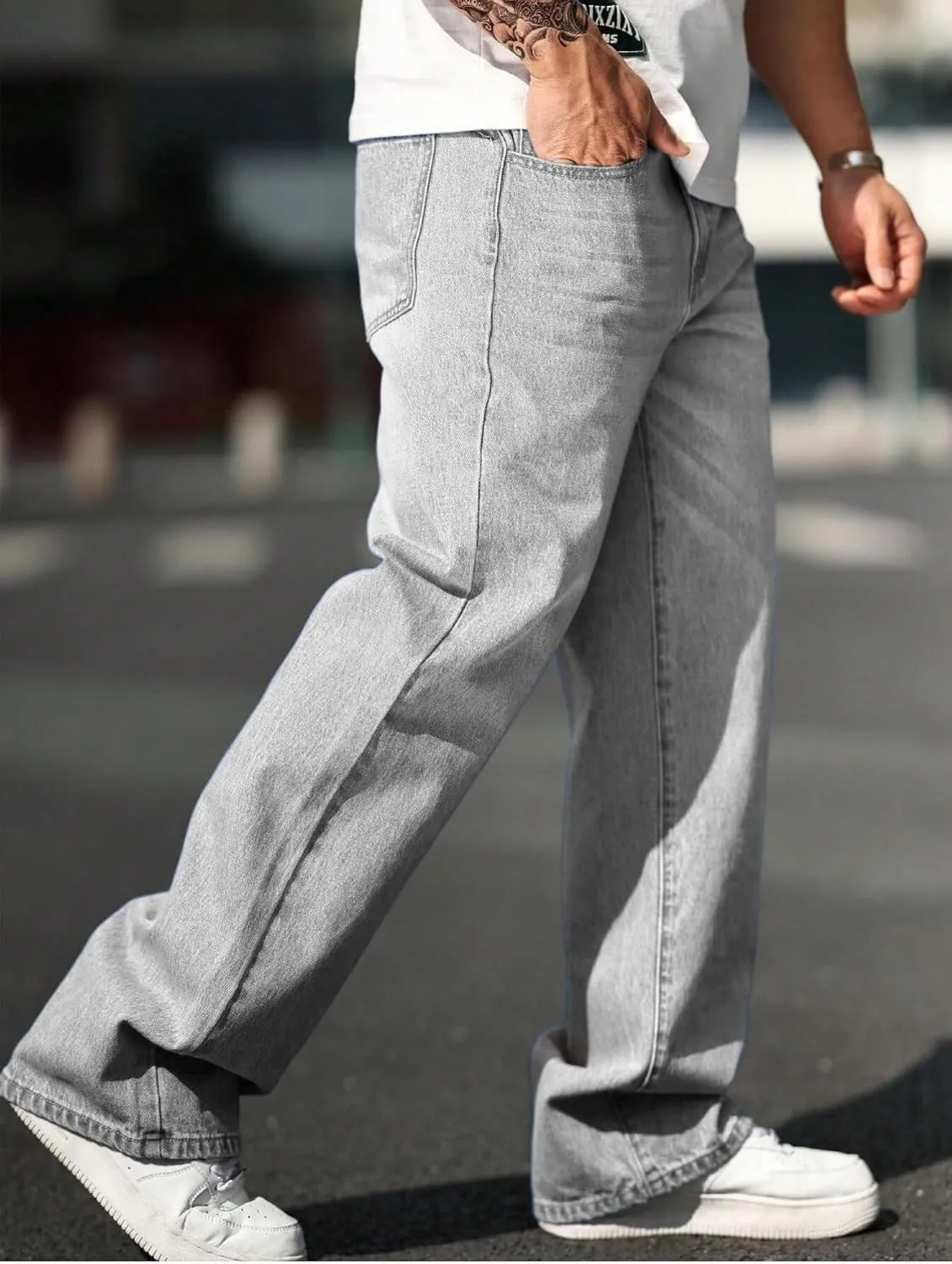 Verdusa Men's High Waist Loose Jeans Baggy Straight Leg Denim Pants Trousers