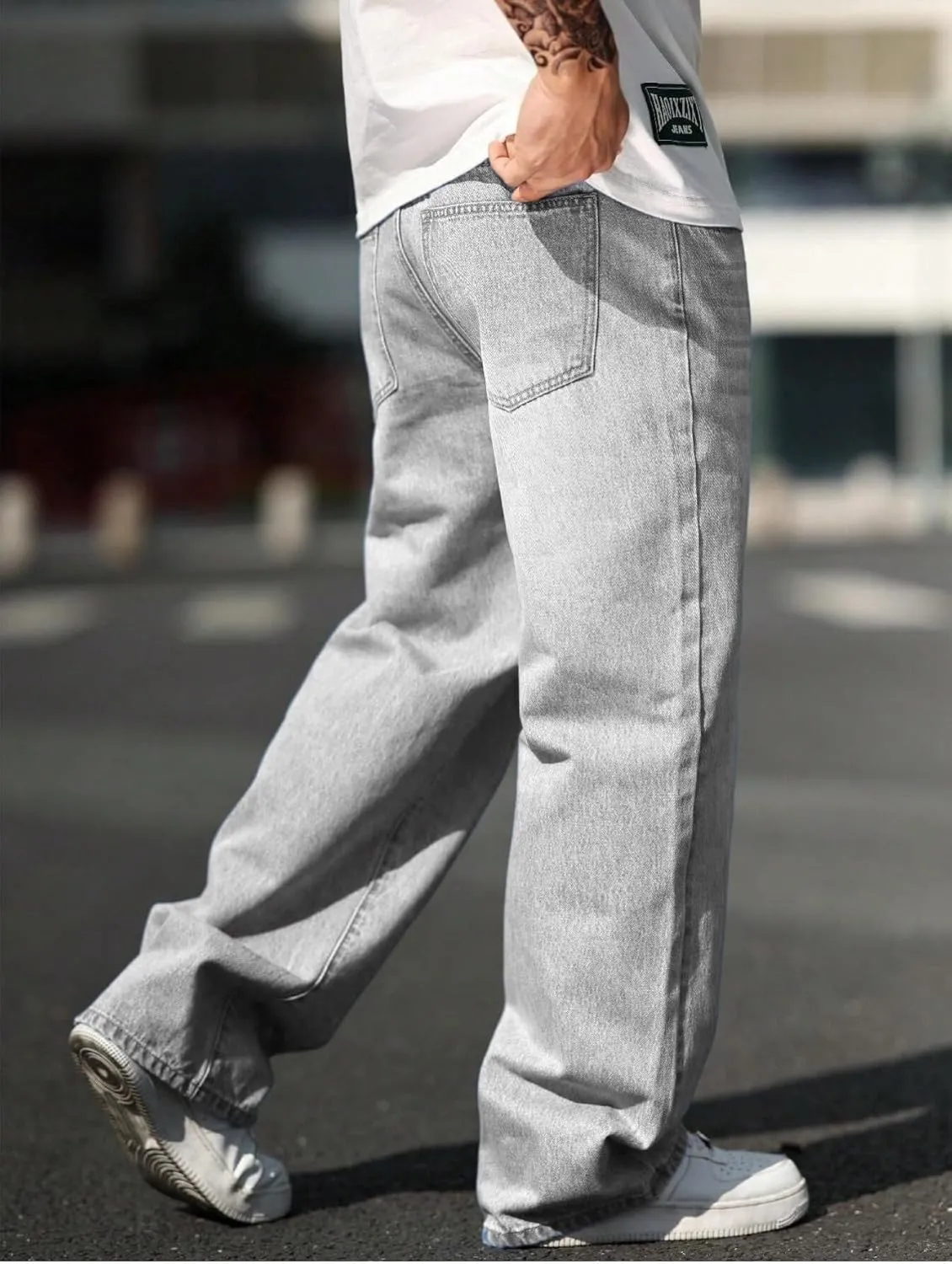 Verdusa Men's High Waist Loose Jeans Baggy Straight Leg Denim Pants Trousers