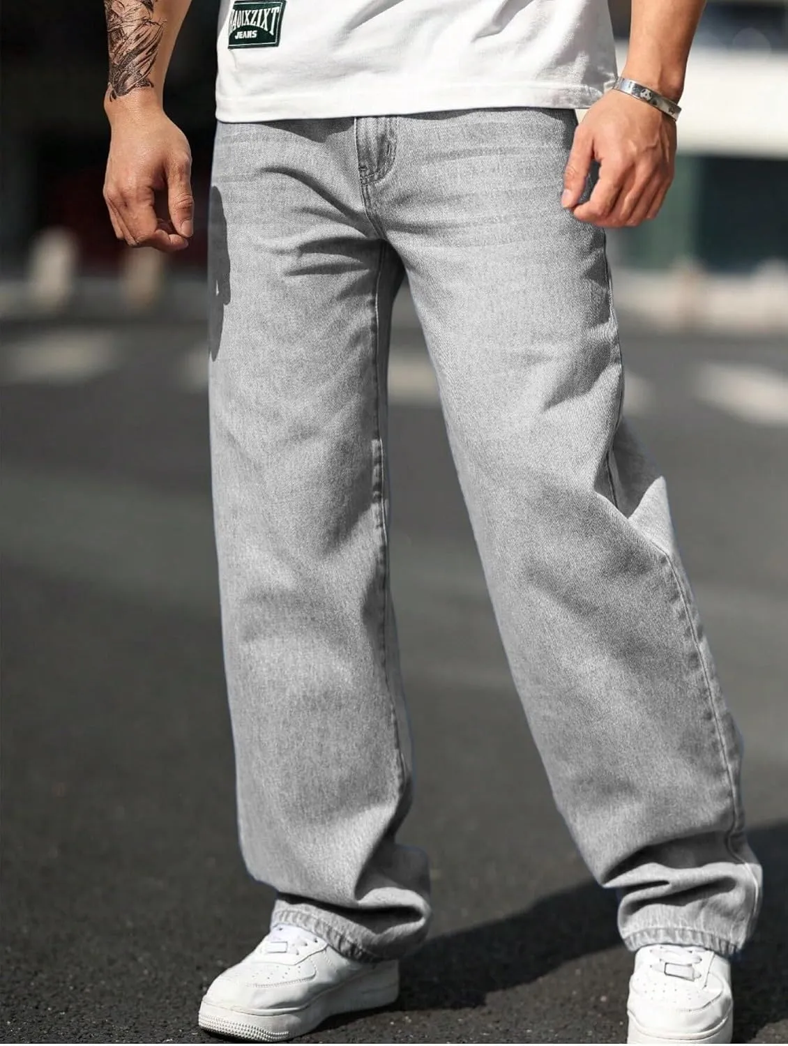 Verdusa Men's High Waist Loose Jeans Baggy Straight Leg Denim Pants Trousers