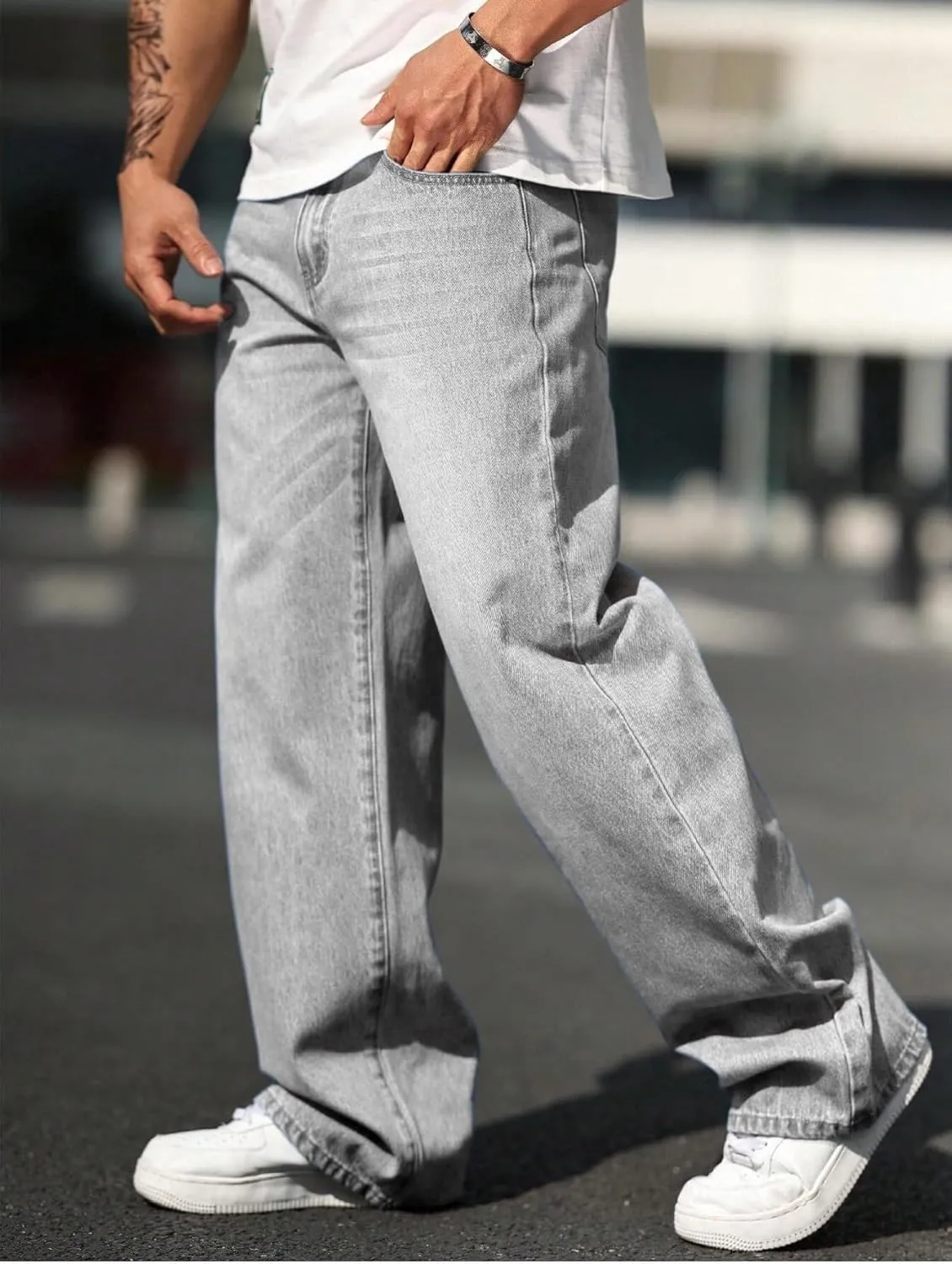 Verdusa Men's High Waist Loose Jeans Baggy Straight Leg Denim Pants Trousers