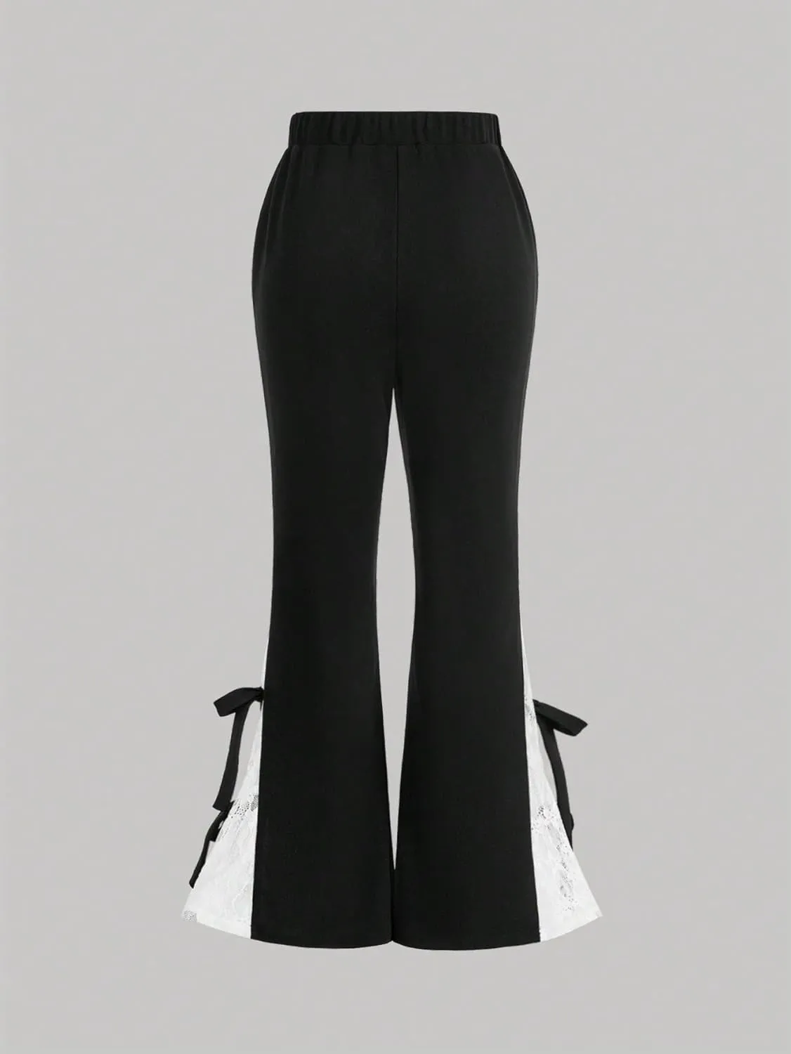 Verdusa Women's Bell Bottom Wide Leg Lace Pants Y2K Mesh Goth Flare Pants Party Clubwear