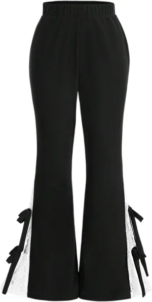 Verdusa Women's Bell Bottom Wide Leg Lace Pants Y2K Mesh Goth Flare Pants Party Clubwear
