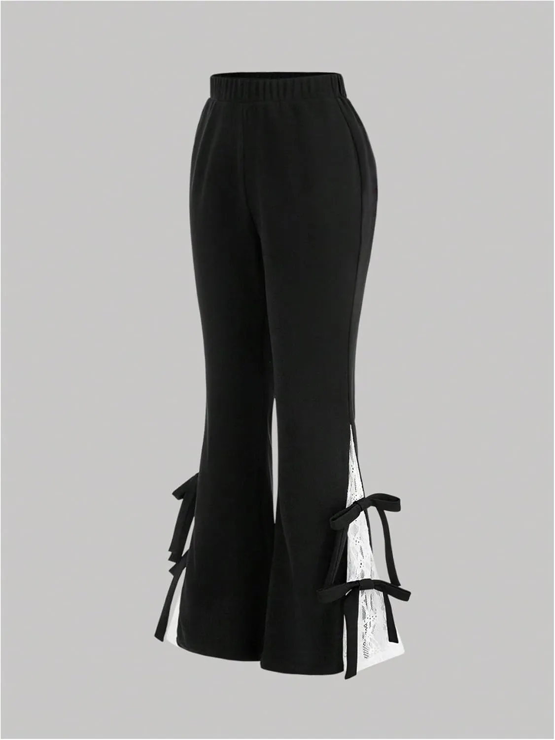 Verdusa Women's Bell Bottom Wide Leg Lace Pants Y2K Mesh Goth Flare Pants Party Clubwear