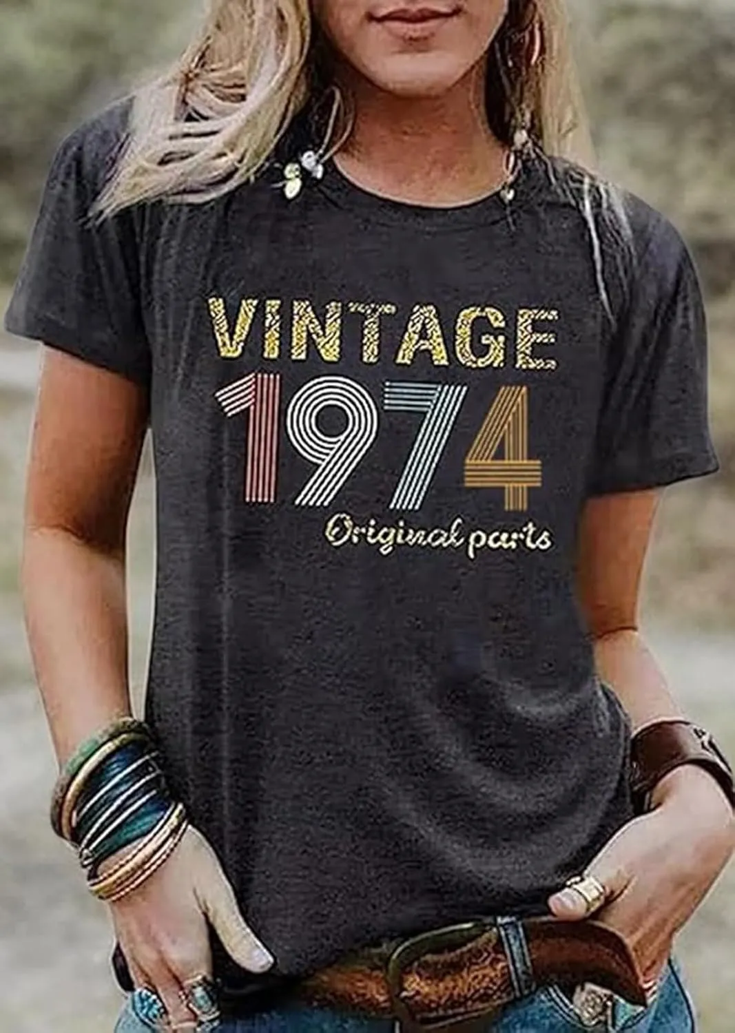 Vintage 1975 T-Shirt for Women 50th Birthday Gift Shirts Funny Flower Graphic Retro Birthday Casual Tee Tops