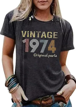 Vintage 1975 T-Shirt for Women 50th Birthday Gift Shirts Funny Flower Graphic Retro Birthday Casual Tee Tops