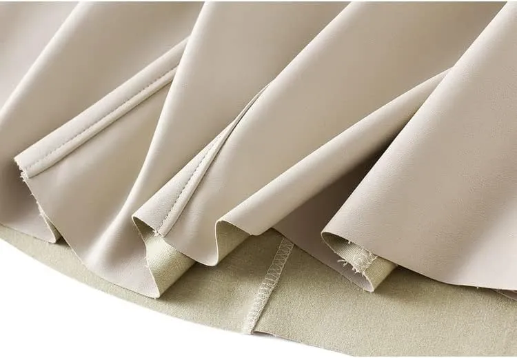Vintage Faux Leather Skirt, Women's Autumn & Winter Midi Long A-Line, Female Beige & Khaki Elegant PU Style
