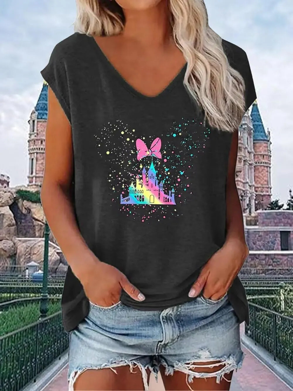 VKEGNIO Magical Tank Tops for Women Cute Graphic Printed V-Neck Tee Casual Summer Family Vacation Sleeveless Shirt Tops