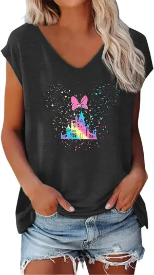 VKEGNIO Magical Tank Tops for Women Cute Graphic Printed V-Neck Tee Casual Summer Family Vacation Sleeveless Shirt Tops