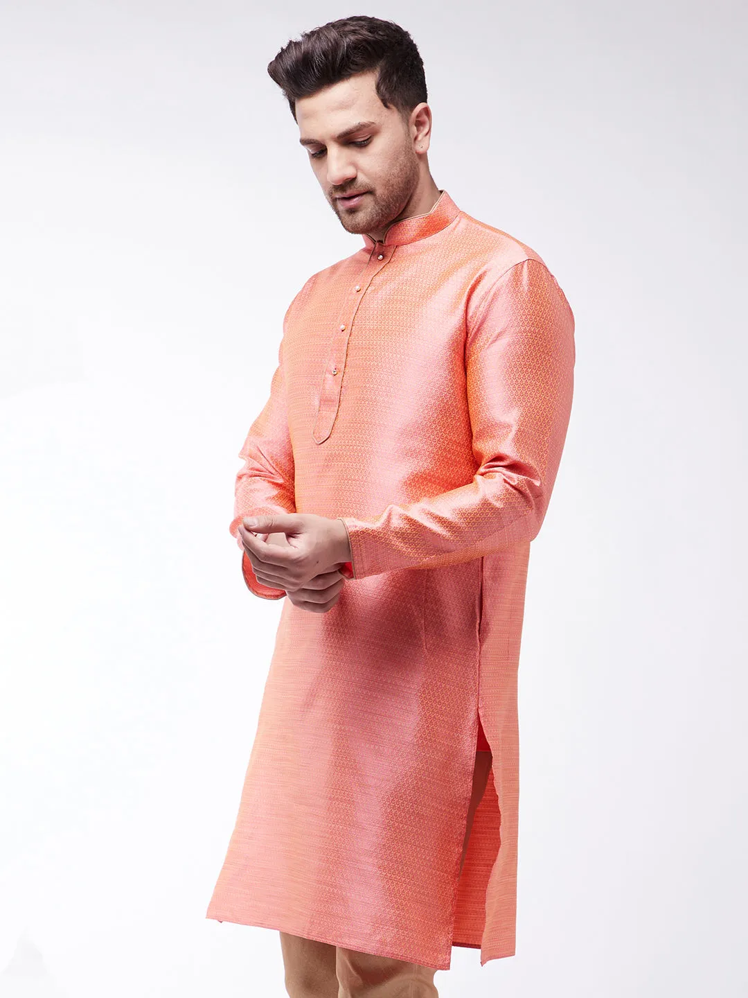 VM BY VASTRAMAY Men's Pink Silk Blend Kurta