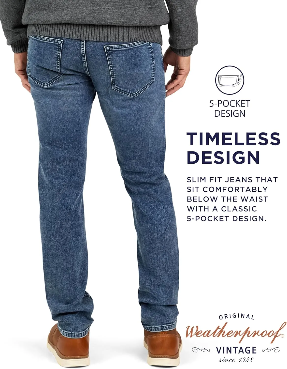 Weatherproof Vintage Mens Jeans Slim Fit - Super-Soft Slim Fit Jeans for Men | Men's Stretch Jean