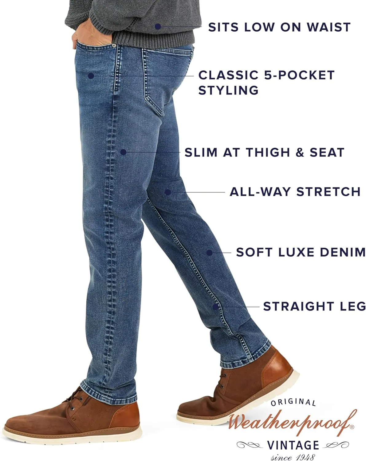 Weatherproof Vintage Mens Jeans Slim Fit - Super-Soft Slim Fit Jeans for Men | Men's Stretch Jean