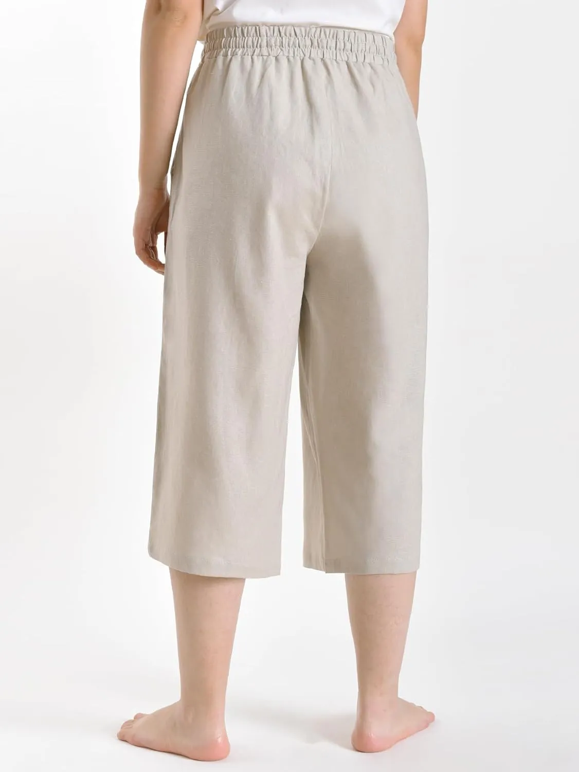 Weintee Women's Petite Linen Capris Wide Leg Cropped Pants with Pockets
