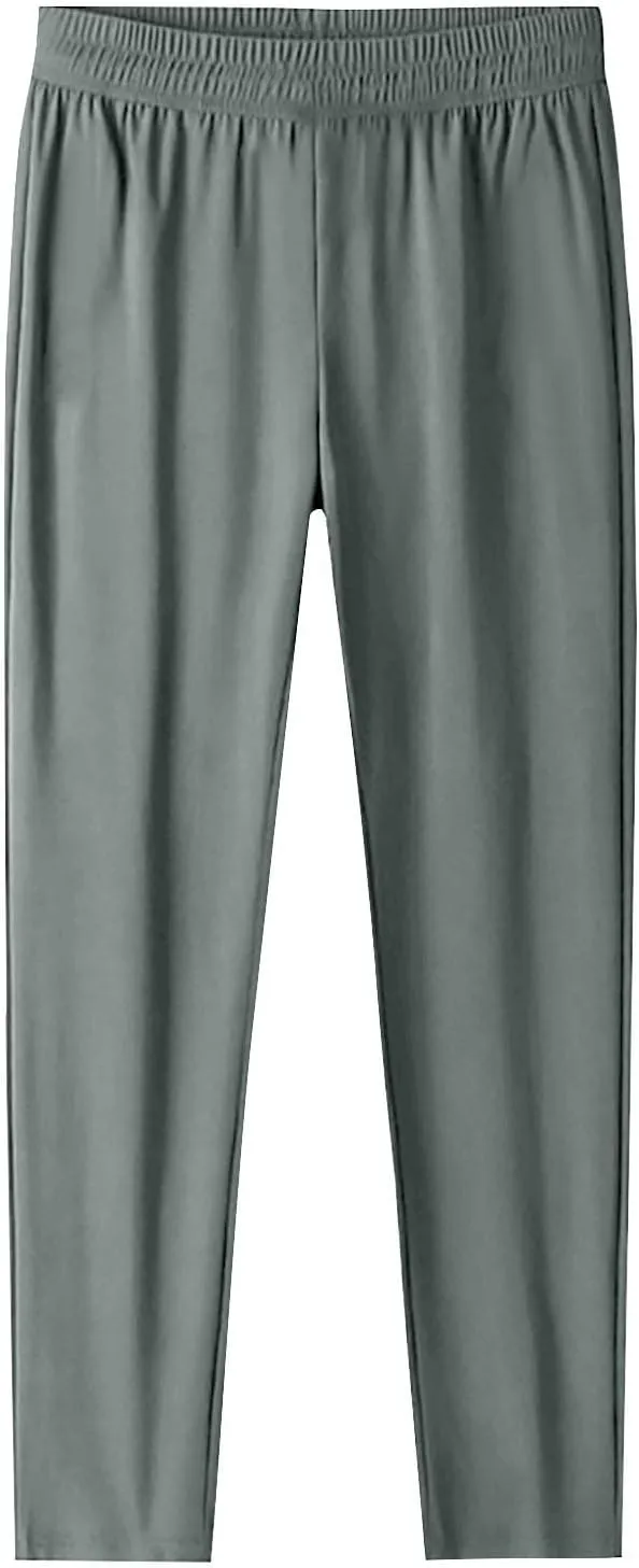 White Pants Women Plus Size, Womens Pants Trendy Linen Cotton Low Rise Trousers Work Straight Leg Summer