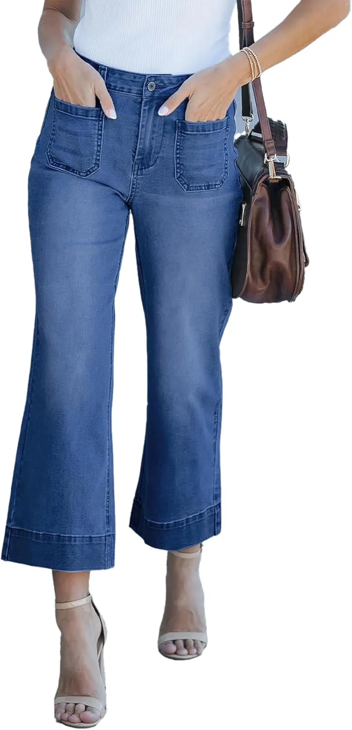 Wide Leg Jeans for Women Trendy High Waisted Flare Jeans Cropped Pants Stretchy Baggy