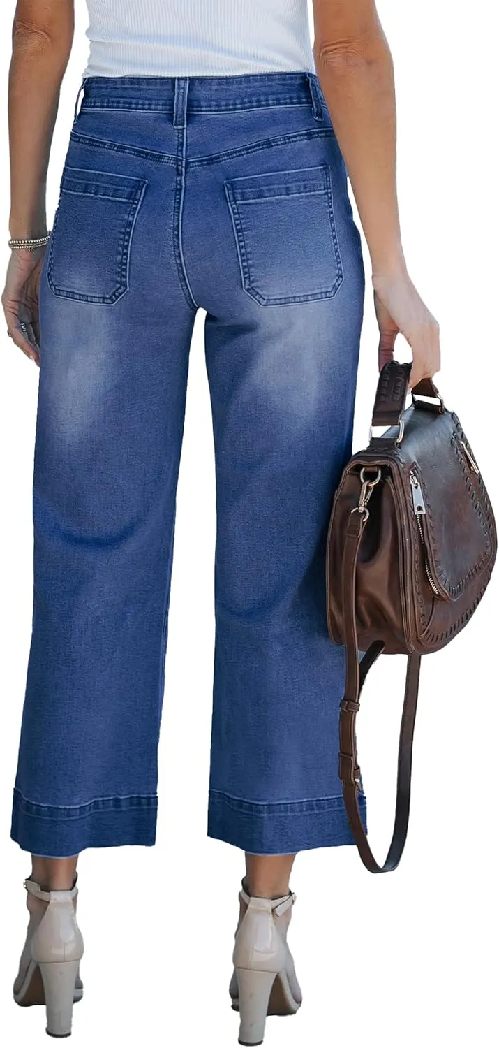 Wide Leg Jeans for Women Trendy High Waisted Flare Jeans Cropped Pants Stretchy Baggy