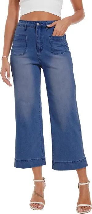 Wide Leg Jeans for Women Trendy High Waisted Flare Jeans Cropped Pants Stretchy Baggy