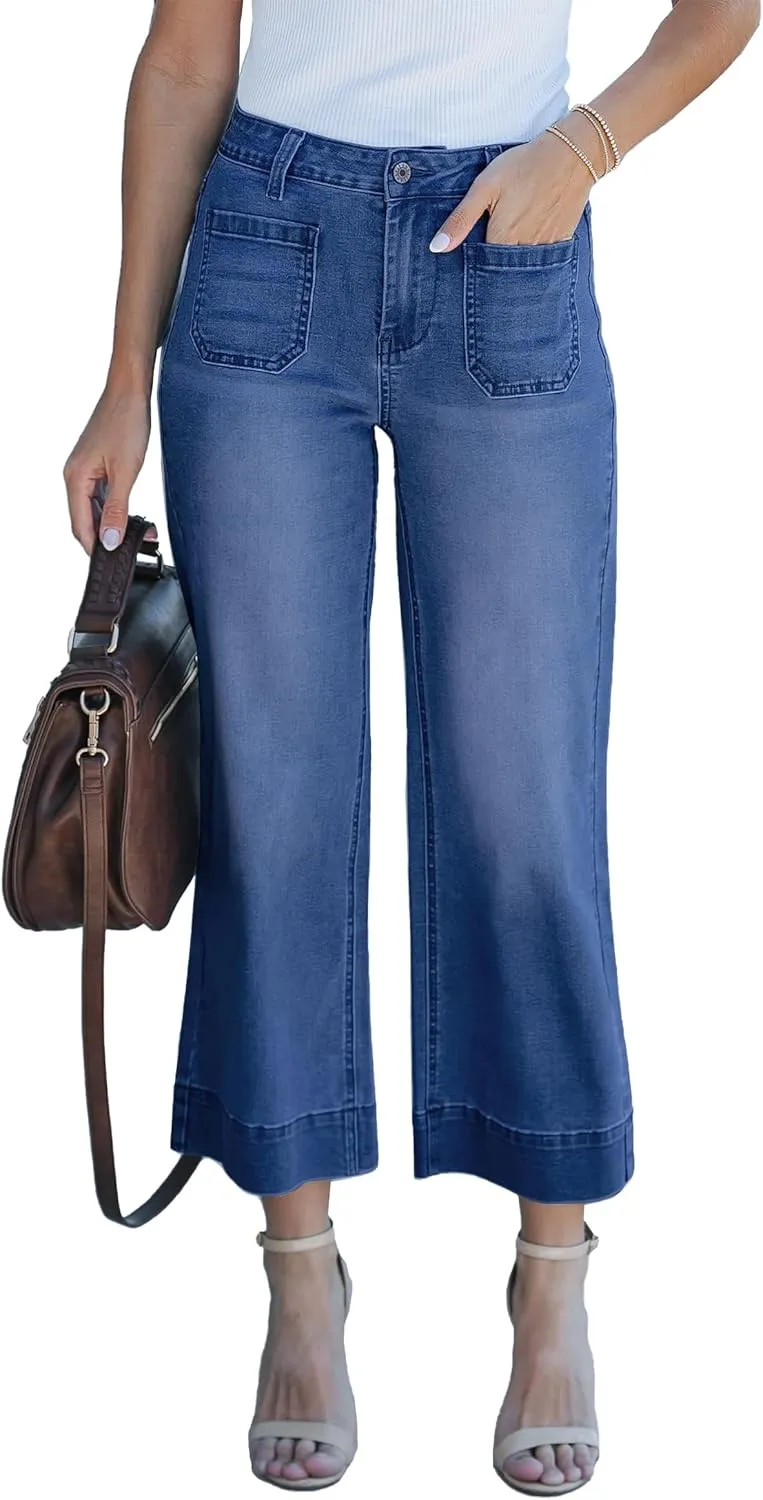 Wide Leg Jeans for Women Trendy High Waisted Flare Jeans Cropped Pants Stretchy Baggy
