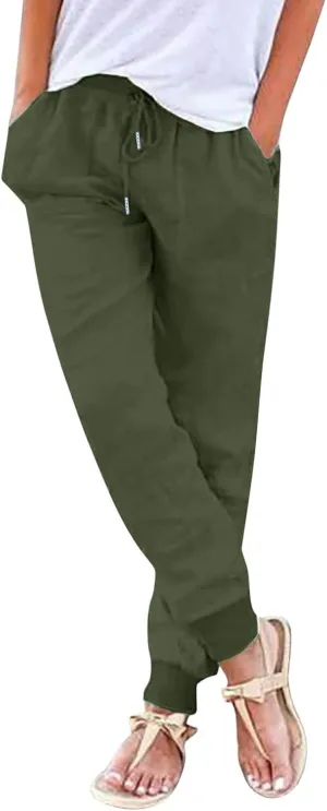 Wide Leg Linen Pants for Women High Waist Casual Loose Fit Summer Lightweight Jogger Palazzo Trouser with Pockets