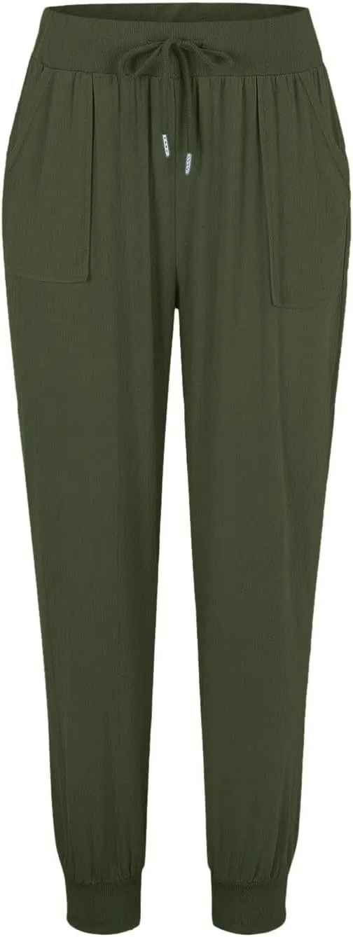 Wide Leg Linen Pants for Women High Waist Casual Loose Fit Summer Lightweight Jogger Palazzo Trouser with Pockets