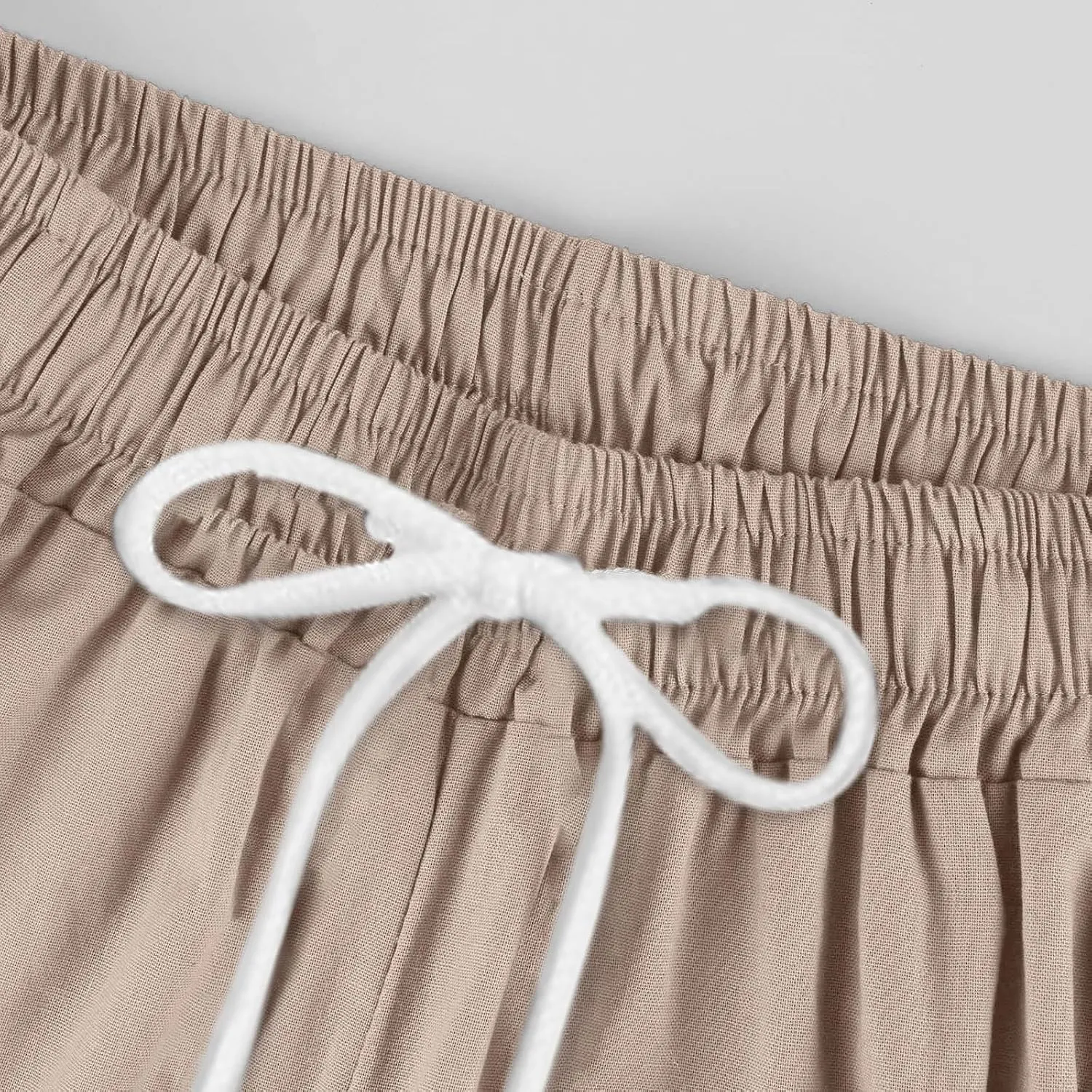 Wide Leg Linen Pants Women Capri Cropped Boho Pants Ankle Elastic Waist Lounge Pants Cotton Trousers with Pockets