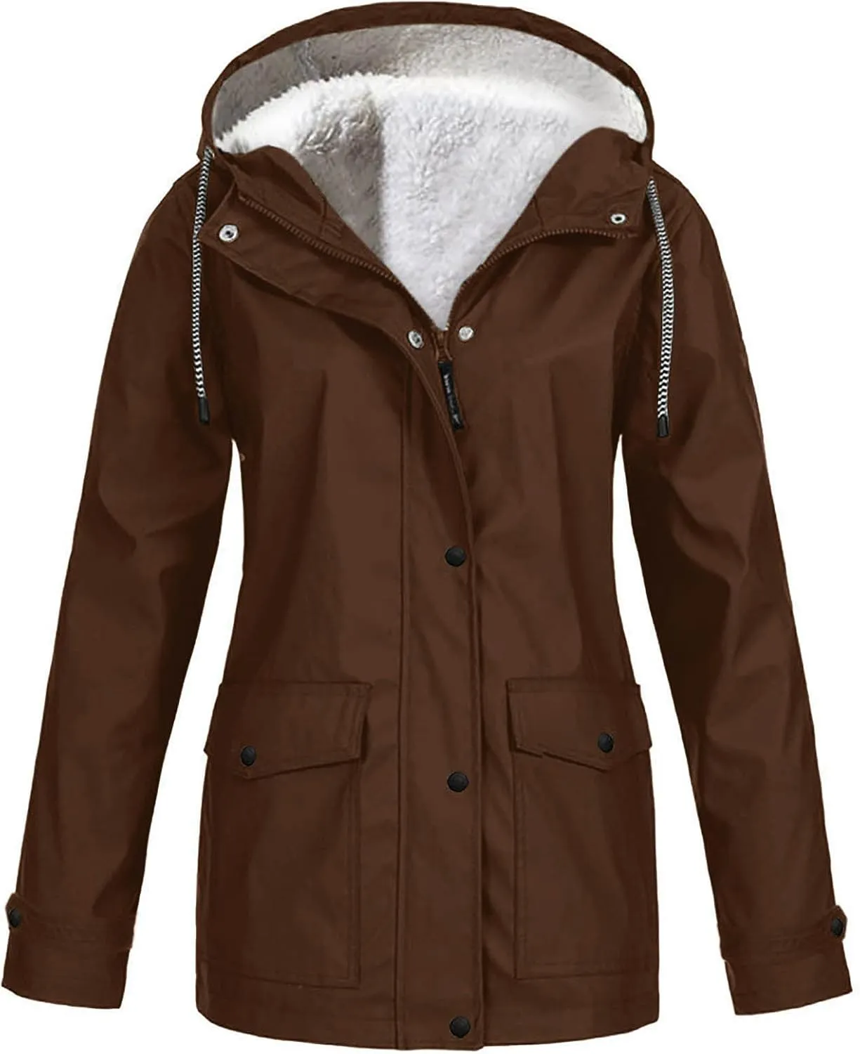 Windbreaker Jacket Women Fleece Lined Long Hooded Rain Coats Outdoor Raincoat Waterproof Lightweight Trench Raincoat