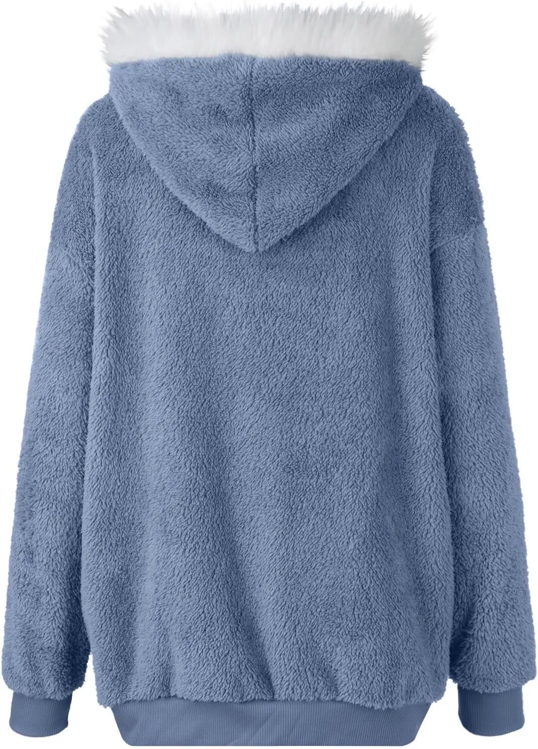 Winter Coats for Women 2024 Long Sleeve Faux Fur Fleece Jacket Zipper Plus Size Hooded Fuzzy Outerwear With Pockets