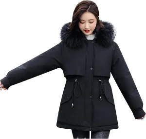 Winter Coats for Women Fleece Lined Puffer Jacket Fashion Hooded Down Coat Button Down Padded Outerwear