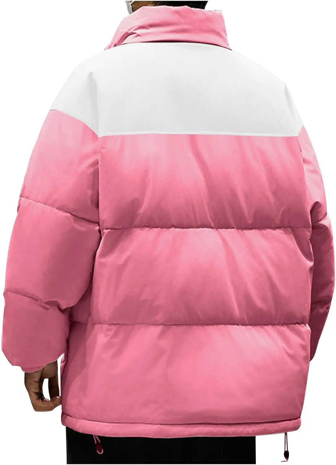 Winter Jackets for Men Casual Stylish Color Block Zip up Long Sleeve Padded Coats Loose Thicken Warm Cotton Outerwear