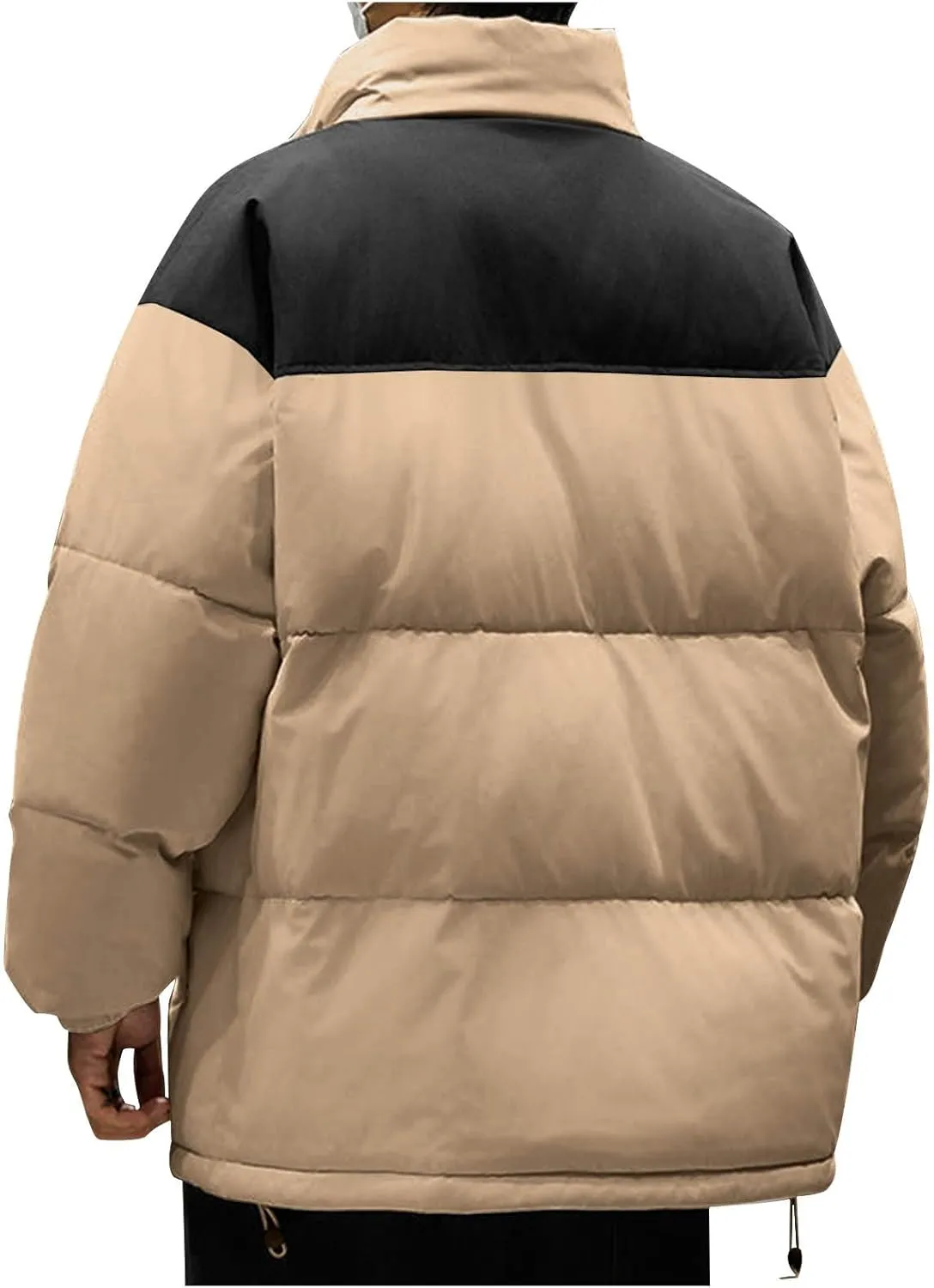 Winter Jackets for Men Casual Stylish Color Block Zip up Long Sleeve Padded Coats Loose Thicken Warm Cotton Outerwear