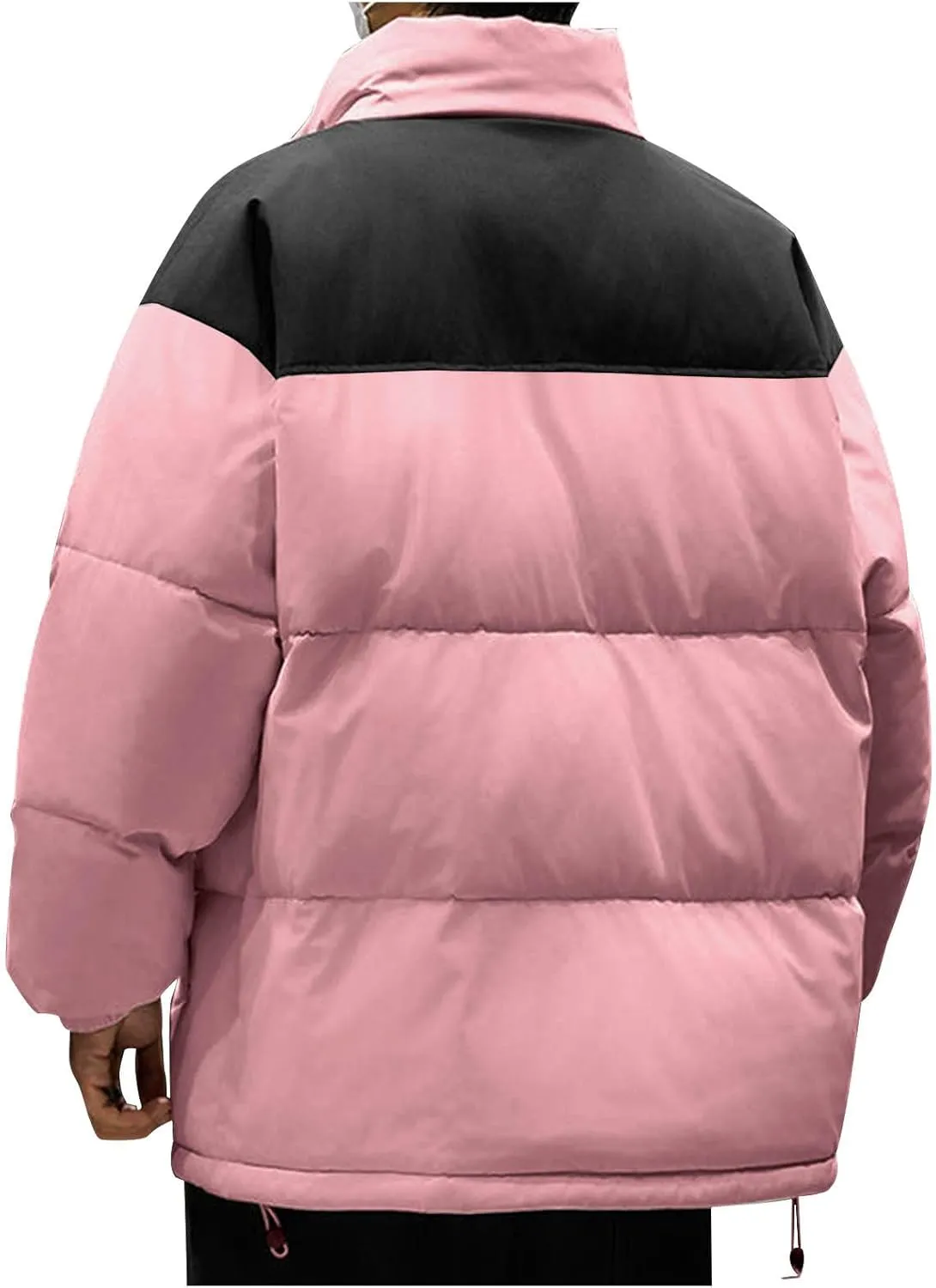 Winter Jackets for Men Casual Stylish Color Block Zip up Long Sleeve Padded Coats Loose Thicken Warm Cotton Outerwear