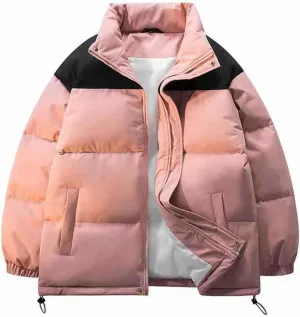 Winter Jackets for Men Casual Stylish Color Block Zip up Long Sleeve Padded Coats Loose Thicken Warm Cotton Outerwear
