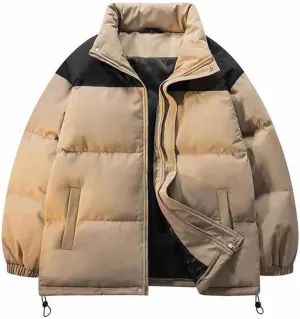Winter Jackets for Men Casual Stylish Color Block Zip up Long Sleeve Padded Coats Loose Thicken Warm Cotton Outerwear