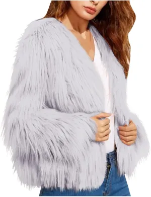 Winter Jackets for Women Open Front Faux Fur Coat Womens Fringe Jacket Fluffy Cardigan Long Sleeve Outwear Shaggy Jacket