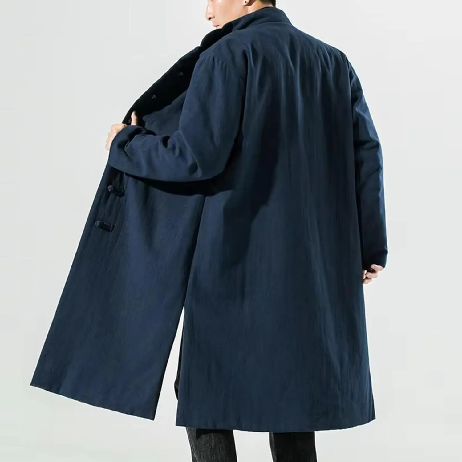 Winter Men Chinese Style Long Parkas Men Thick Warm Coat Male Vintage Long Robes Cotton-Padded Jacket Windbreaker