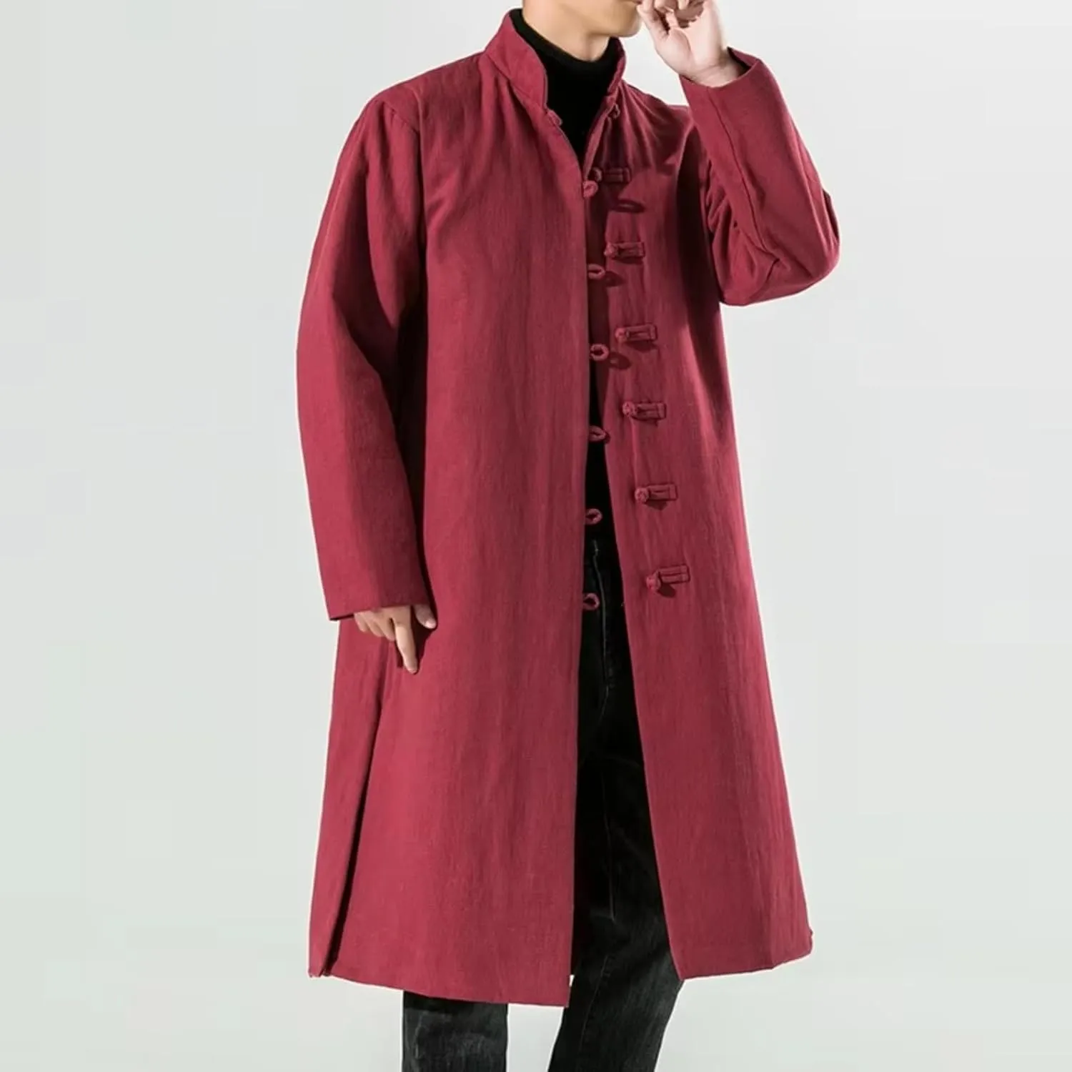 Winter Men Chinese Style Long Parkas Men Thick Warm Coat Male Vintage Long Robes Cotton-Padded Jacket Windbreaker