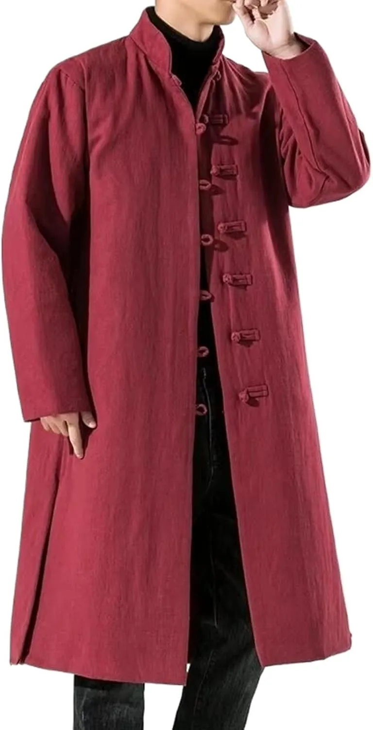 Winter Men Chinese Style Long Parkas Men Thick Warm Coat Male Vintage Long Robes Cotton-Padded Jacket Windbreaker