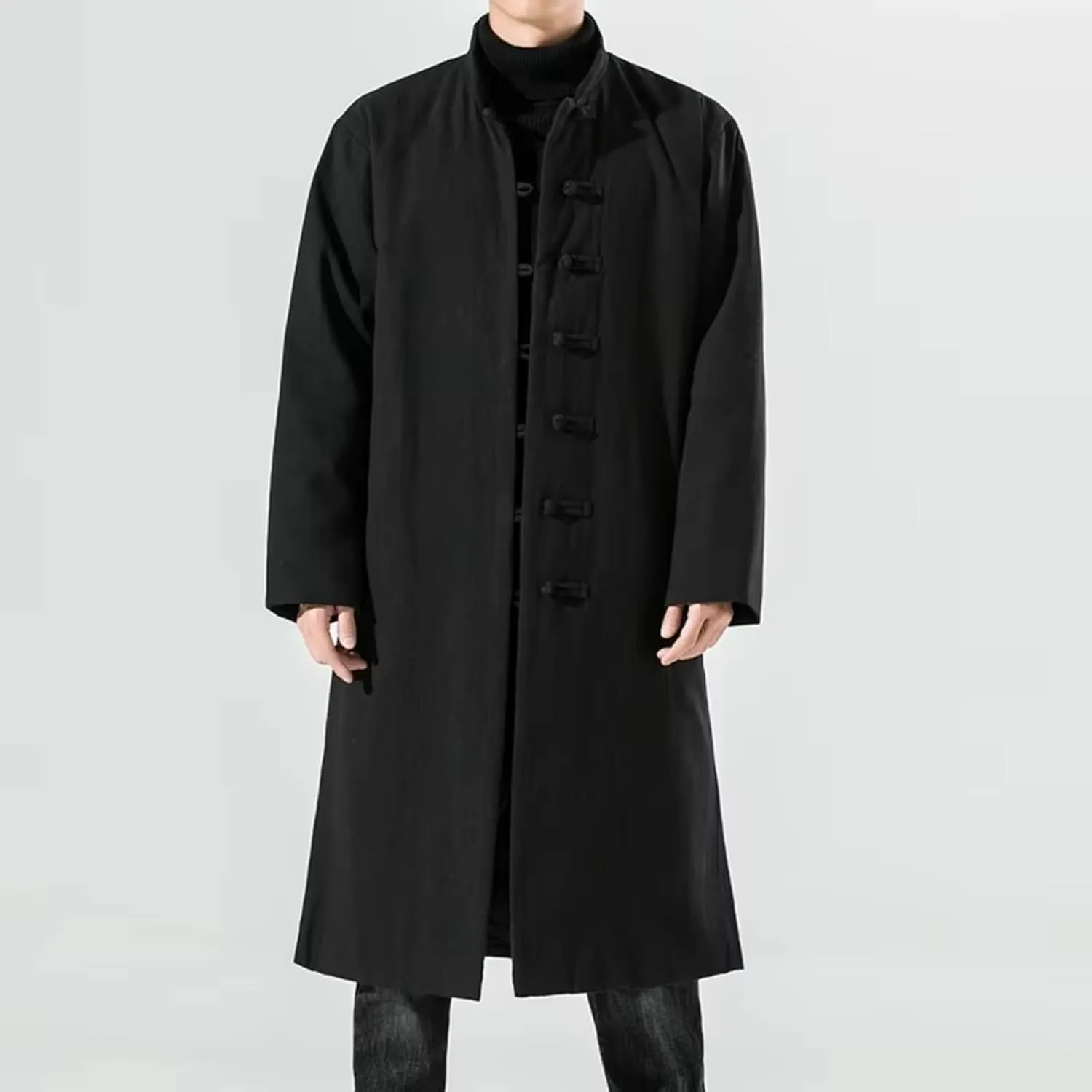 Winter Men Chinese Style Long Parkas Men Thick Warm Coat Male Vintage Long Robes Cotton-Padded Jacket Windbreaker
