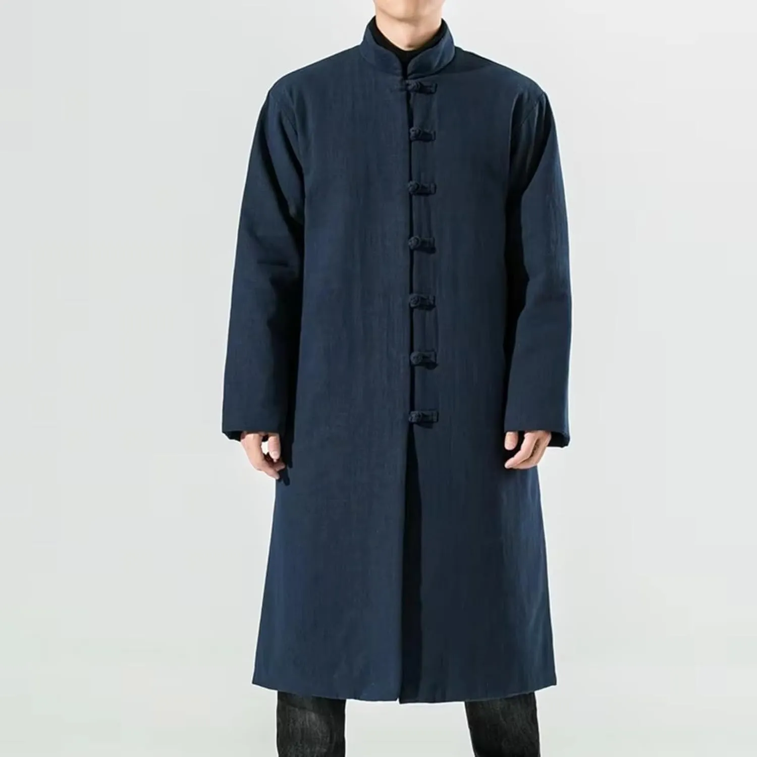 Winter Men Chinese Style Long Parkas Men Thick Warm Coat Male Vintage Long Robes Cotton-Padded Jacket Windbreaker