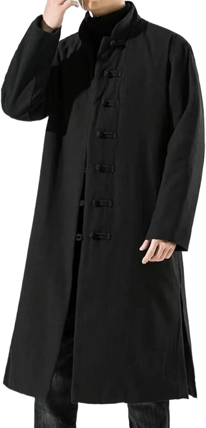 Winter Men Chinese Style Long Parkas Men Thick Warm Coat Male Vintage Long Robes Cotton-Padded Jacket Windbreaker