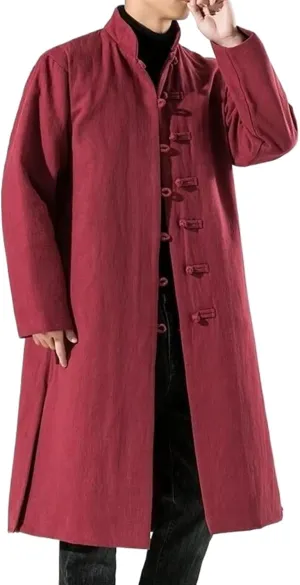 Winter Men Chinese Style Long Parkas Men Thick Warm Coat Male Vintage Long Robes Cotton-Padded Jacket Windbreaker