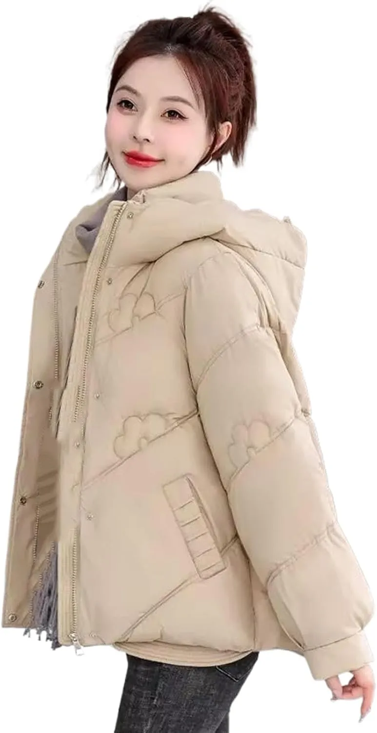 Winter Short Hooded Parkas Women Loose Zipper Coats Women Down Cotton Padded Jackets